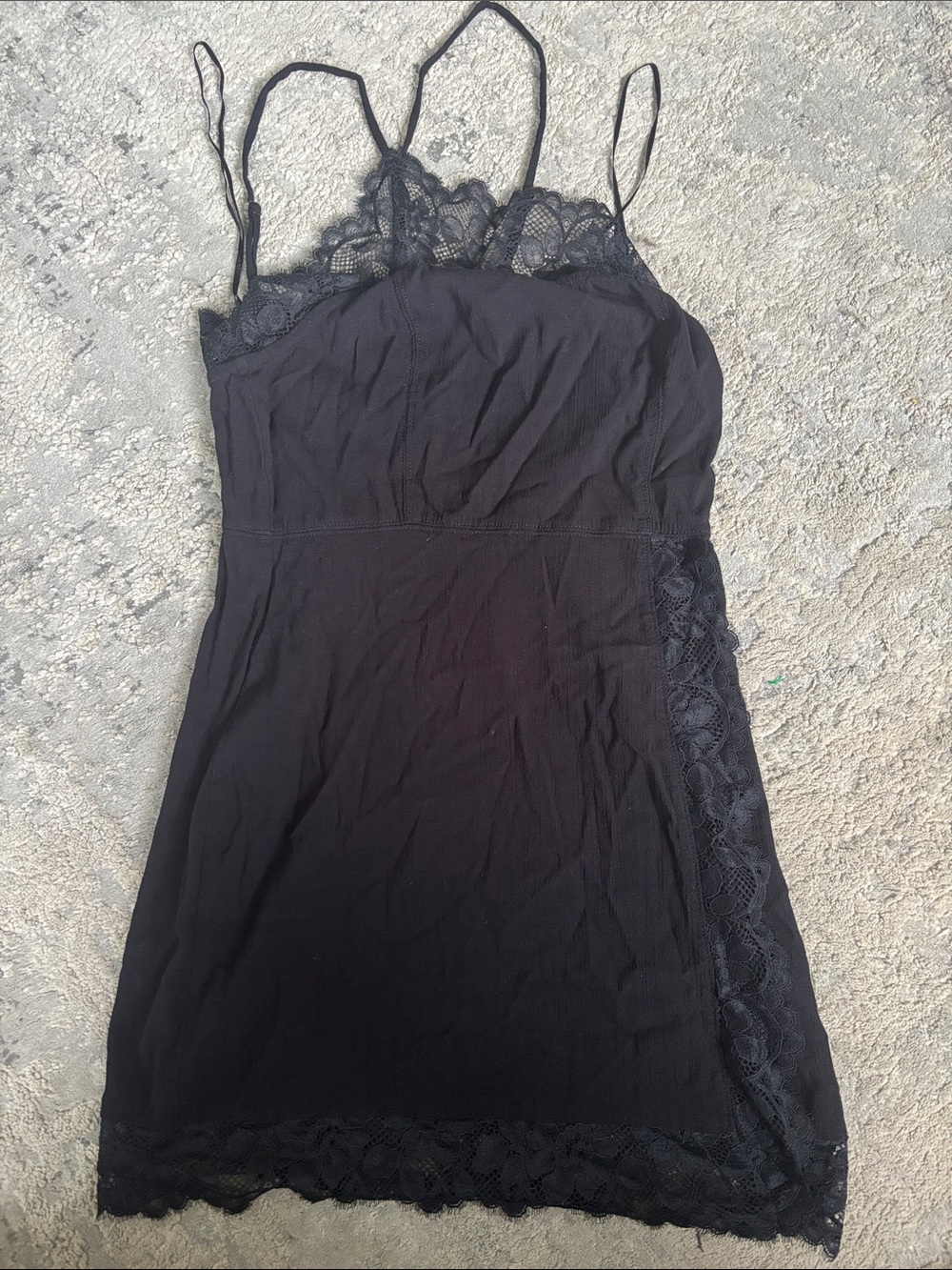 Free People Black Lace-Trim Slip Chemise